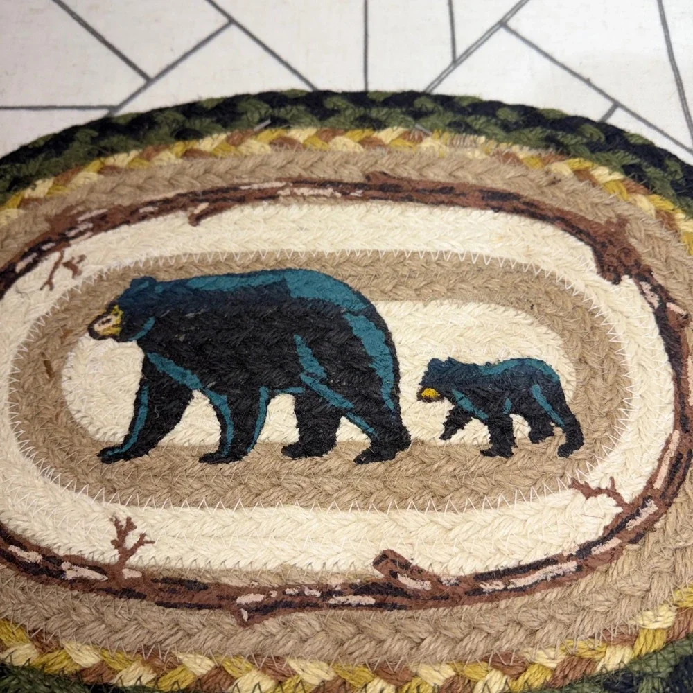 Capitol Earth Rugs Oval Jute Mat 10x15 Multicolor Mama & Baby Bear Jan Harless